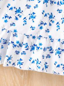 2 件套年轻女孩休闲纯色长袖短款衬衫夹克和碎花连衣裙套装,春夏适合户外、日常、休闲、度假、派对 - 藍色 - 查看 8