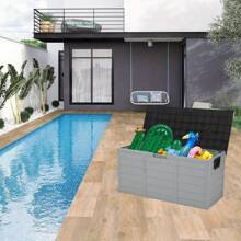Outdoor Storage Deck Box Large Chest Bin Patio Garden 75-Gal Container - Black & Gray - View 8
