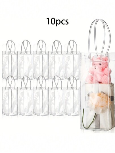 10pcs Reusable Transparent PVC Gift Bags With Handle - Ideal For Weddings, Parties, Birthdays And Holidays, Versatile Packaging Solution