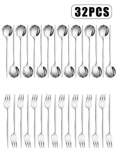 4/8/12/24/32件镜面抛光不锈钢咖啡勺叉，适用于咖啡馆、奶茶店、甜品店、野餐、露营圣诞礼物