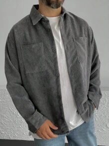 Men's Flannel Loose Casual Long Sleeve Shirt - Grey - View 1