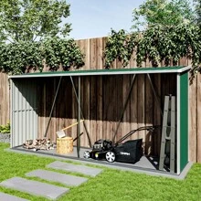 LIVINGANDHOME Living And Home Zinc Steel Firewood Log Storage Shed - Green - View 4