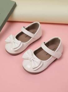 1 par de bailarinas de punta redonda brillantes con lazo dulce para niñas, estilo de princesa lindo, adecuado para fiestas en primavera y otoño