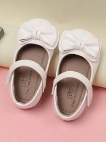 1 par de bailarinas de punta redonda brillantes con lazo dulce para niñas, estilo de princesa lindo, adecuado para fiestas en primavera y otoño