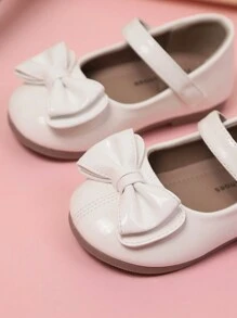 1 par de bailarinas de punta redonda brillantes con lazo dulce para niñas, estilo de princesa lindo, adecuado para fiestas en primavera y otoño