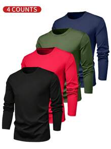 男士休闲圆领长袖 T 恤，多种颜色可选
