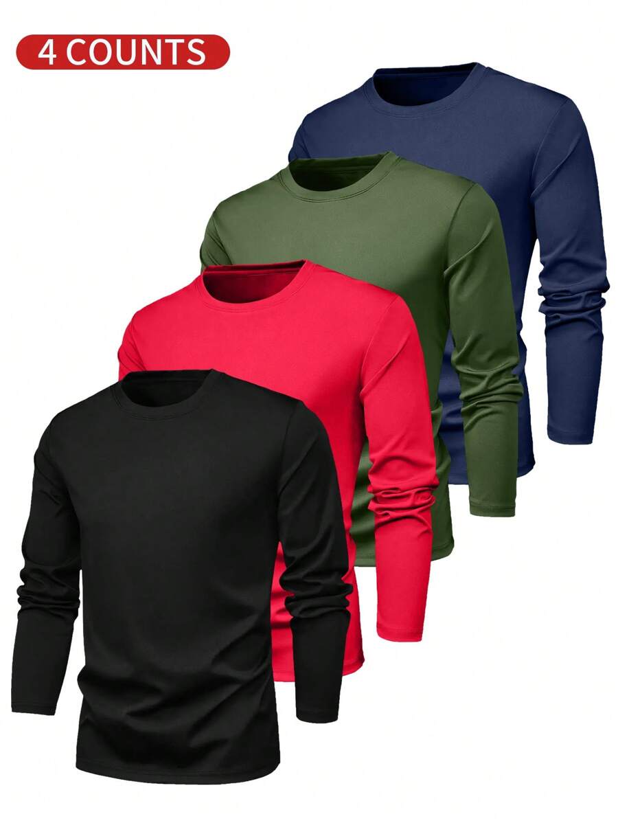 男士休闲圆领长袖 T 恤，多种颜色可选