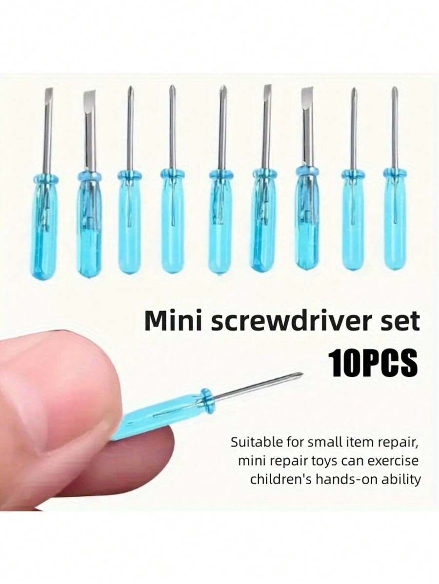 10pcs Blue Mini Screwdriver Set, Toy 2mm Crossword Puzzle Repair Tool, Suitable For Exercising Hands-On Ability, Small Repair Tool, Crystal Screwdriver Tool, Halloween, Christmas, Thanksgiving Gift, Tools For Men