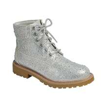 Lace Up Rhinestone Glitter Combat Boots, Metallic Boots Vacation Shoes Halloween Wonderful - 銀色 - 查看 5
