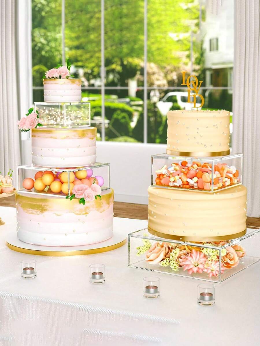 1 cái Đế bánh Acrylic, Đế trưng bày bánh trong suốt nhiều lớp, Đế tráng miệng cho bữa tiệc - trong suốt - Xem 1