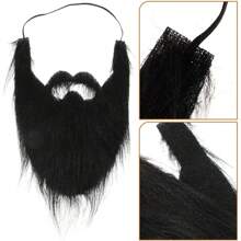 1pc Halloween Costume Party Prop Black Fake Beard, Stage Performance Cosplay Mustache Funny Prank Accessories - Black - View 3