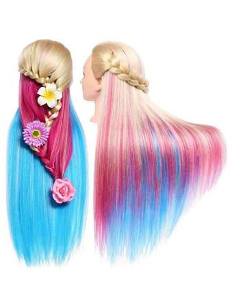 Gloden Makeup Mannequin Head Blonde Synthetic Hair Mannequin Head Exercises Long Synthetic Fiber Colorful Hair Styling Training Head 26 Inches Hair Teaching Head Practice Hair And Makeup Hairdresser Head (Golden Hair , Colorful Hair And Black Hair) For Holiday Gifts