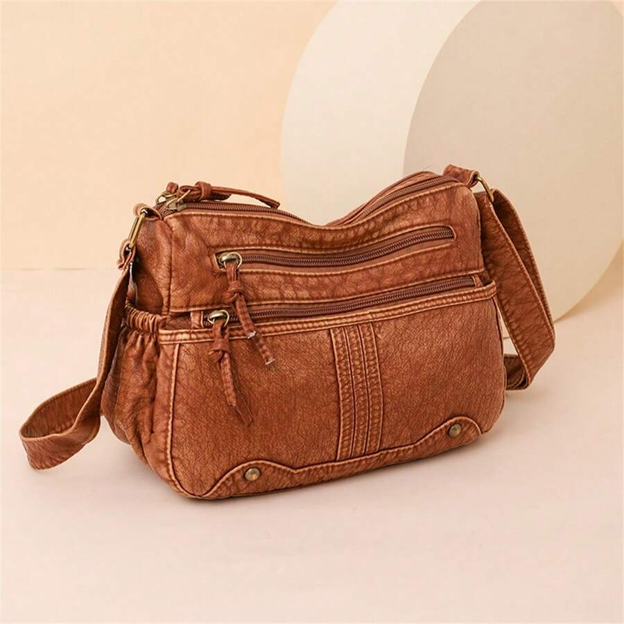 Túi Tote Retro Thời Trang Có Đinh Tán Bắt Mắt - Thiết Kế Đeo Chéo Rộng Rãi Cho Phụ Nữ - Túi Đeo Vai Hoàn Hảo Cho Mọi Ngày - màu nâu - Xem 1