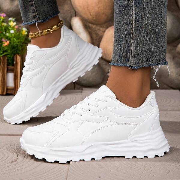 Neue Damen Fitness Bequeme Freizeitschuhe, Plateau Sneaker, weiße Schuhe