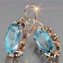 优雅锆石吊坠耳环 14K 镀金周年情人节节日礼物 适合女士女孩 1 对情人节 - 金色 - 查看 1