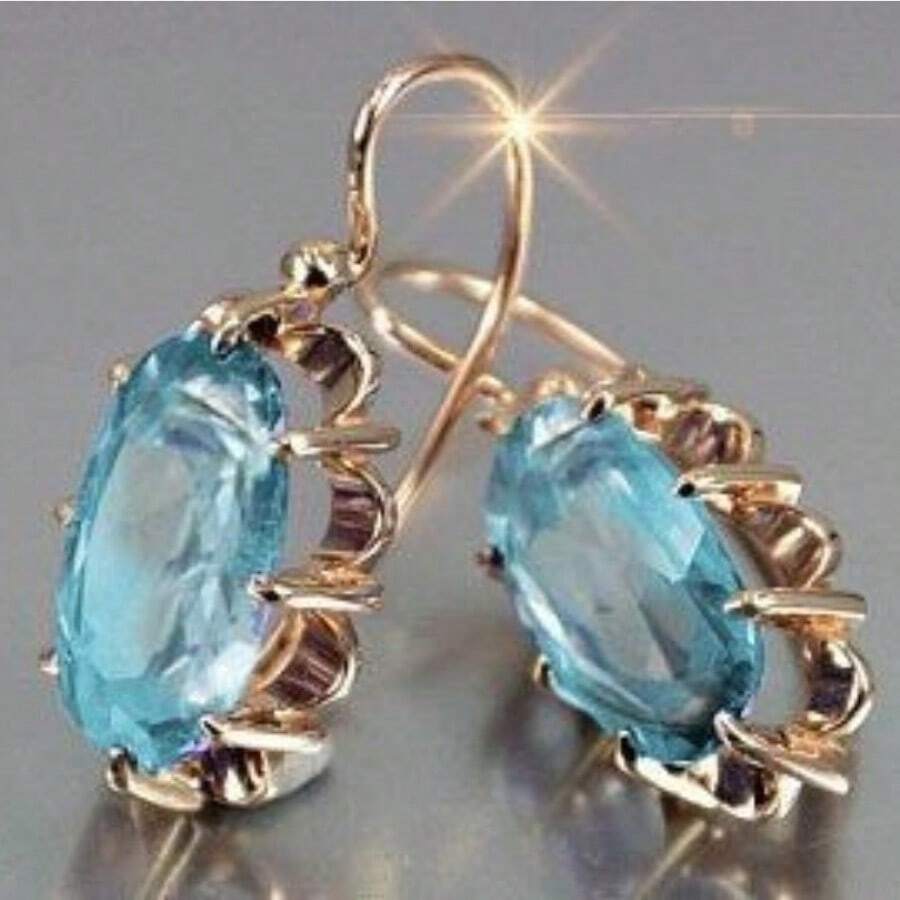 优雅锆石吊坠耳环 14K 镀金周年情人节节日礼物 适合女士女孩 1 对情人节 - 金色 - 查看 1