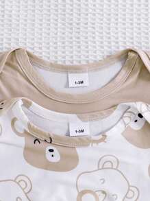 2件装男婴可爱卡通熊印花连体衣，四季皆宜 - 棕色 - 查看 2