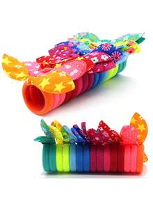 10pcs Rabbit Ear Hair Ties For Women Cute Bowknot Hair Ties Towel Ring Elastic Hair Ropes (Random Color) Halloween