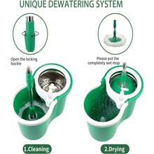 Spin Mop And Bucket With Wringer Set, 360° Mop And Bucket System With 3 Microfiber Mop Refills And 61" Extended Handle, Spinning Mop Bucket For Floor Cleaning - 綠色 - 查看 4