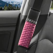 4pcs Sparkling Faux Diamond Leather Car Accessories Set Including Steering Wheel Cover, Center Console Armrest Pad, Faux Diamond Leather Seat Belt Shoulder Pad For Women, Car Decoration