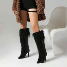 Women's Pointed Toe Thigh High Boots, Sexy High Heel Shiny Black Leather Boots