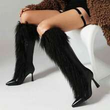 Women's Pointed Toe Thigh High Boots, Sexy High Heel Shiny Black Leather Boots