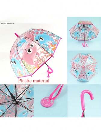 1pc Whimsical Unicorn Princess Umbrella - Colorful Transparent Plastic, Printed Design, Cute Bag Edge, Windproof, Water-Resistant, Portable, And Stylish Accessory For Rainy Days