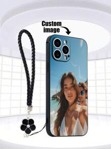 1PC Black TPU Customizable Pattern Shockproof Phone Case & 1pc Black Flower Resin Crystal Studded Phone Lanyard Strap Compatible With IPhone/Android Phone Models Phone Charm,Lanyard,Strap Fashion ,Stylish,Colorful,Cute,Contracted,Funny,Matching Phone Cases,Kawaii Custom,Personalized,Unique,Customized Ideal Gifts For Him Boyfriend,Girlfriend,Family,Friends,Grandparents,Couple,Pet Lovers For Anniversaries,For Birthdays,For Graduation,For Weddings,For Christmas,For Halloween,For Winter,For Prom,For Fall,For Mother's Day,For Father's Day Iphone Case,Phone Cover,Phone Accessories