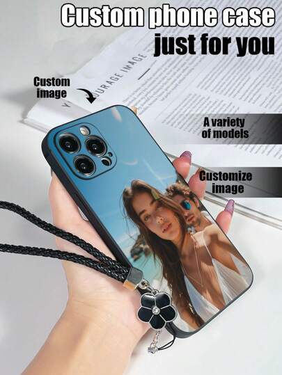 1PC Capa de telefone à prova de choque com padrão personalizável em TPU preto e 1pc com cordão de telefone cravejado de cristal de resina de flor preta compatível com modelos de telefone iPhone/Android Pingente de telefone, cordão, alça Moda, elegante, colorido, fofo, contraído, engraçado, capas de telefone combinando, kawaii personalizado, personalizado, único, personalizado Presentes ideais para ele, namorado, namorada, família, amigos, avós, casal, amantes de animais de estimação Para aniversários, para aniversários, para formatura, para casamentos, para o Natal, para o Halloween, para o inverno, para o baile de formatura, para o outono, para o dia das mães, para o dia dos pais Capa para iPhone, capa de telefone, acessórios para telefone