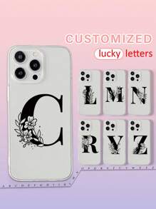 Funda de teléfono transparente personalizada, funda de teléfono con inicial personalizada, funda de teléfono con letra floral, funda de teléfono con letra de la suerte, funda de teléfono con letra transparente, funda de teléfono personalizada, funda de teléfono Galaxy personalizada, compatible con iPhone 16, 16 Pro Max, 16 Pro, 16 Plus - transparente - Ver 3