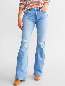 新款破洞修身弹力牛仔裤，时尚百搭的女士牛仔裤 - 淺藍色 - 查看 2