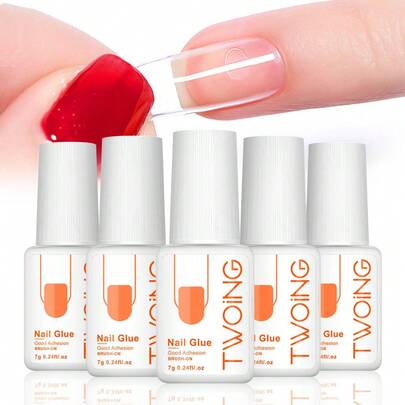TWOING 5支/套 超强力美甲胶水，适用于假指甲、亚克力指甲、按压式指甲，持久耐用，可用于美甲装饰，速干水钻胶水