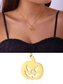 Dây chuyền mặt hình ma và bí ngô bằng thép không gỉ Unisex mới, Dây chuyền choker thời trang cho Halloween, Giáng sinh, Năm mới, Quà tặng ngày lễ tình nhân - Bạc - Xem 1
