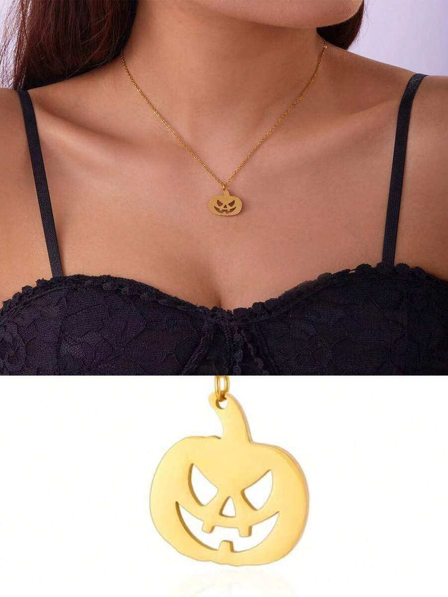 Dây chuyền mặt hình ma và bí ngô bằng thép không gỉ Unisex mới, Dây chuyền choker thời trang cho Halloween, Giáng sinh, Năm mới, Quà tặng ngày lễ tình nhân - Bạc - Xem 1