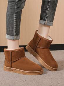 Women's Snow Boots Ankle Boots, Brown Warm Outdoor Snow Boots, Winter Pull-On Short Boots - Brown - View 4