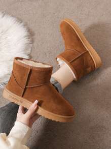 Women's Snow Boots Ankle Boots, Brown Warm Outdoor Snow Boots, Winter Pull-On Short Boots - Brown - View 9
