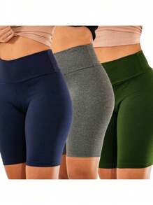 Kit 3 Bermuda Shorts Suplex Gym Fitness Women's High Waist Blue Red And Gray - 彩色 - 查看 8