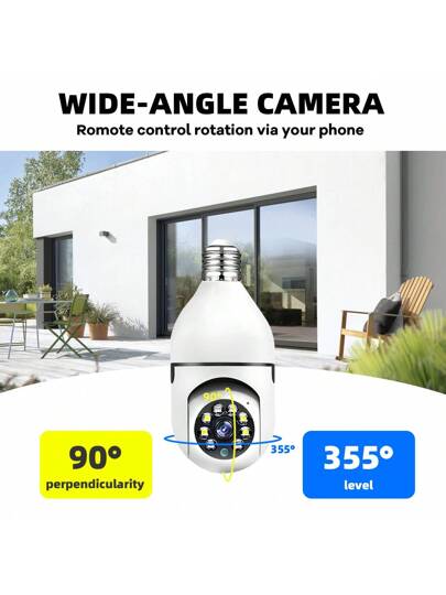 1pc 8MP/5MP 1080P HD WiFi Bulb Camera, Dual 2.4G+5G/2.4G Selectable, 355° Horizontal 90° Vertical Rotation, Video, Motion Detection, Two Way Audio, Network PTZ Camera System, Home Security Monitoring (Cloud Storage TF Card Require Separate Purchase) view 2