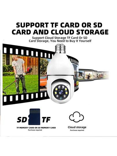 1pc 8MP/5MP 1080P HD WiFi Bulb Camera, Dual 2.4G+5G/2.4G Selectable, 355° Horizontal 90° Vertical Rotation, Video, Motion Detection, Two Way Audio, Network PTZ Camera System, Home Security Monitoring (Cloud Storage TF Card Require Separate Purchase) view 6