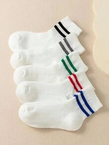 5 双多色条纹简约时尚袜子适合幼儿和儿童 - 彩色 - 查看 2