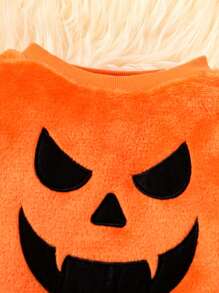 2pcs Baby Boy Pumpkin & Ghost Print Fleece Pullover & Set, Autumn - Orange - View 4