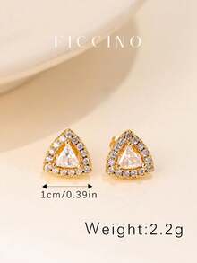 Bông tai hình tam giác FICCINO, mạ vàng với đá Cubic Zirconia màu, Bông tai thời trang nữ, Thanh lịch để đeo hàng ngày, Ngày tưởng niệm, Quà tặng ngày lễ có hộp đựng trang sức - 1490e - Xem 7