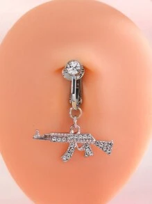 1pc Gun Shaped Fake Belly Button Ring, Fashionable Non-Piercing Belly Button Clip For Daily Wear