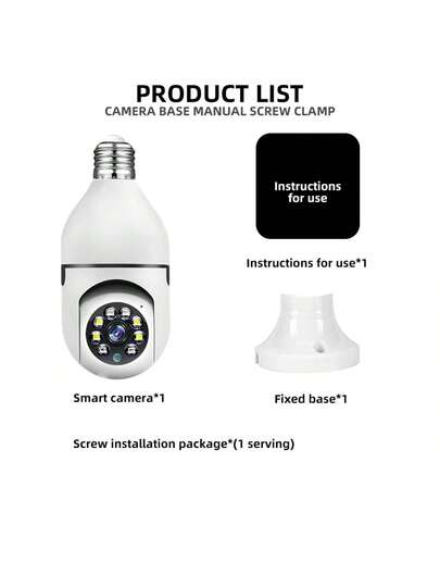 1pc 8MP/5MP 1080P HD WiFi Bulb Camera, Dual 2.4G+5G/2.4G Selectable, 355° Horizontal 90° Vertical Rotation, Video, Motion Detection, Two Way Audio, Network PTZ Camera System, Home Security Monitoring (Cloud Storage TF Card Require Separate Purchase) view 9