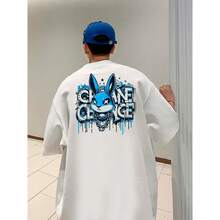 Men's Oversized T-Shirt Rabbit Style Streetwear T-Shirt Oversized Shirt Premium 100% Cotton - 白色 - 查看 1