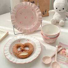Set de vajilla de cerámica con moño rosa y blanco - 2/3 piezas, apto para dormitorio y hogar, regalo de Navidad, útiles escolares