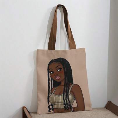 Portrait Pattern Double-Sided Printed Shoulder Handbag Printed Handbag Casual Travel Beach Bag Large Capacity Reusable Shoulder Shopping Bag Women's Casual Shoulder Bag Handbag Large Capacity Canvas Beach Bag Handbag Shopping Bag Printed Women's Grocery Shoulder Bag Back To School ,School Supplies,Shop Back To School ,Classroom,Shell