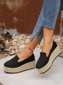 Talla UE 36-43 Nuevos mocasines de plataforma de ante negro para mujer, de primavera/otoño, de moda y versátiles - Negro - Ver 5