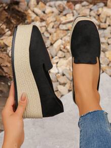 Talla UE 36-43 Nuevos mocasines de plataforma de ante negro para mujer, de primavera/otoño, de moda y versátiles - Negro - Ver 2