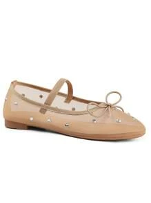 Crystal Mesh Ballet Flats Shoes Round Toe Slip On Ballerina Flats For Women Rhinestone Flats Shoes Dressy Comfortable Casual Styles Mary Jane - 杏色 - 查看 9